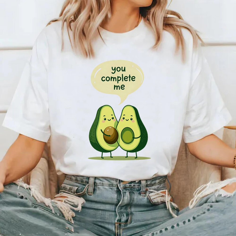 You Complete Me Авокадо Пара Женская летняя милая футболка с мультяшным принтом Модный
