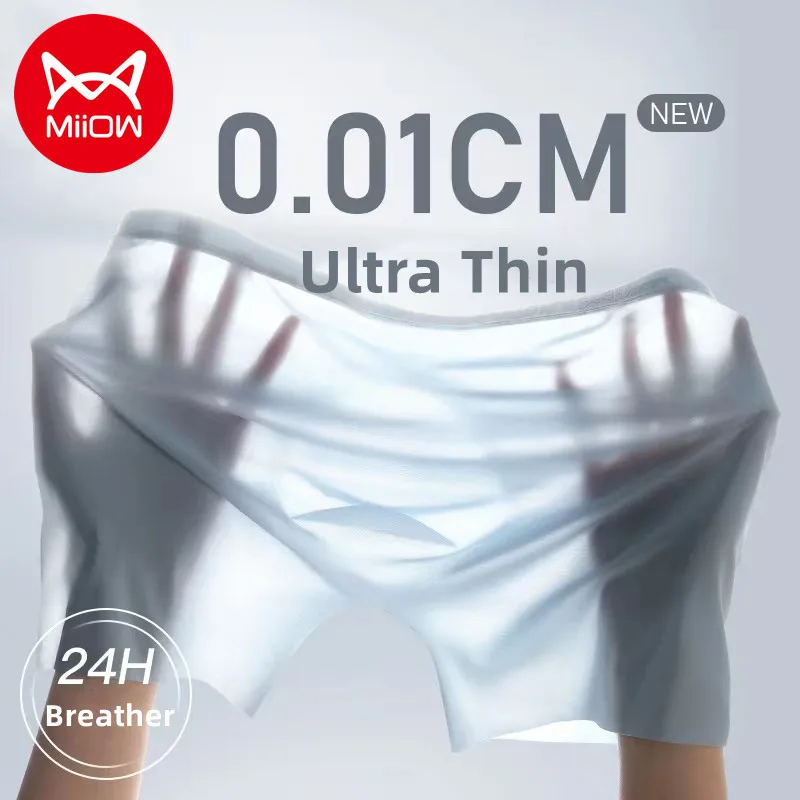 MiiOW 3pcs Ultra-thin Breather Men Underwear 120S Ice Silk Male Underpants Sexy Boxer Shorts One-piece Seamless Men's Panties