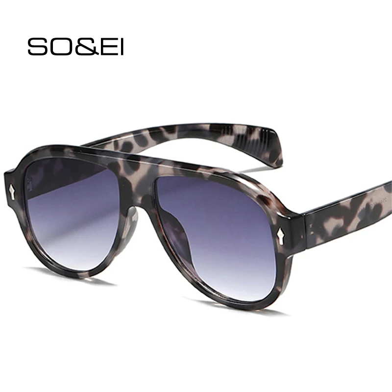 

SO&EI Retro Punk Men Pilot Sunglasses Fashion Rivets Decoration Gradient Eyewear Shades UV400 Women Trending Purple Sun Glasses
