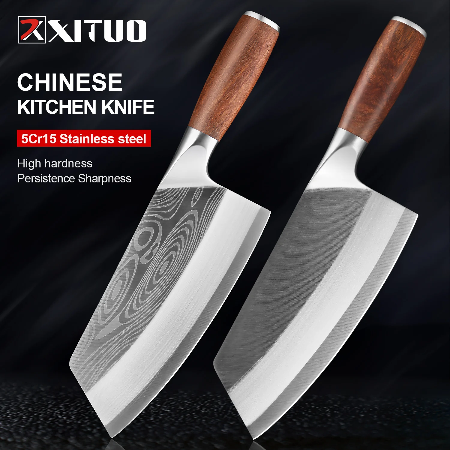 

XITUO Stainless Steel Meat Cleaver Knife 5CR15 Food Grade Sharp Butcher's Wide Blade Slicing Meat Cutting Kitchen Chef's Knives