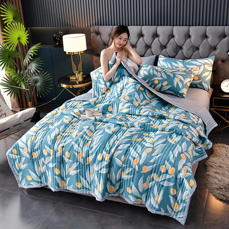 

Summer Washed Quilt Air Conditioner Quilt Soft Breathable Blanket Thin Leaf Print Quilt Home Textiles Bedding