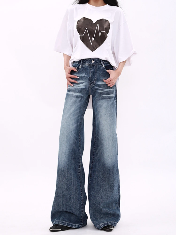 Женские прямые джинсовые брюки элегантные в американском стиле ретро Y2k с