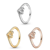 authentic 925 sterling silver wish sparkling wishbone heart with crystal ring for women wedding party europe pandora jewelry