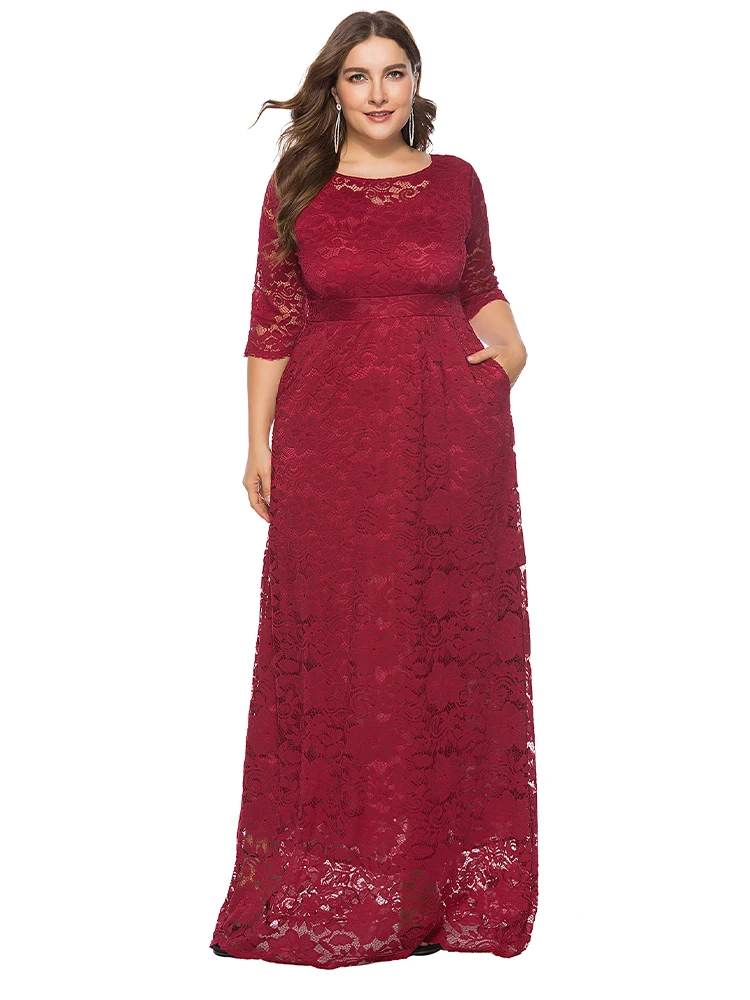 2022 Casual Street For Summer Women Sexy Party Lace Dresses Plus Size Women Clothing Fashion O Neck Evening Long dress