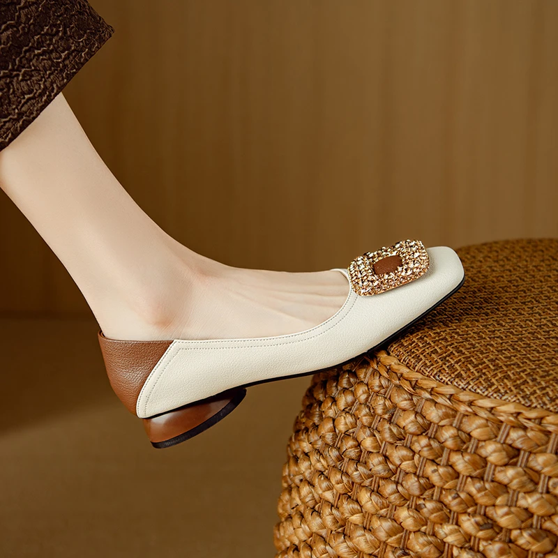 Туфли-лодочки женские на низком каблуке роскошные мягкая кожа удобная обувь для