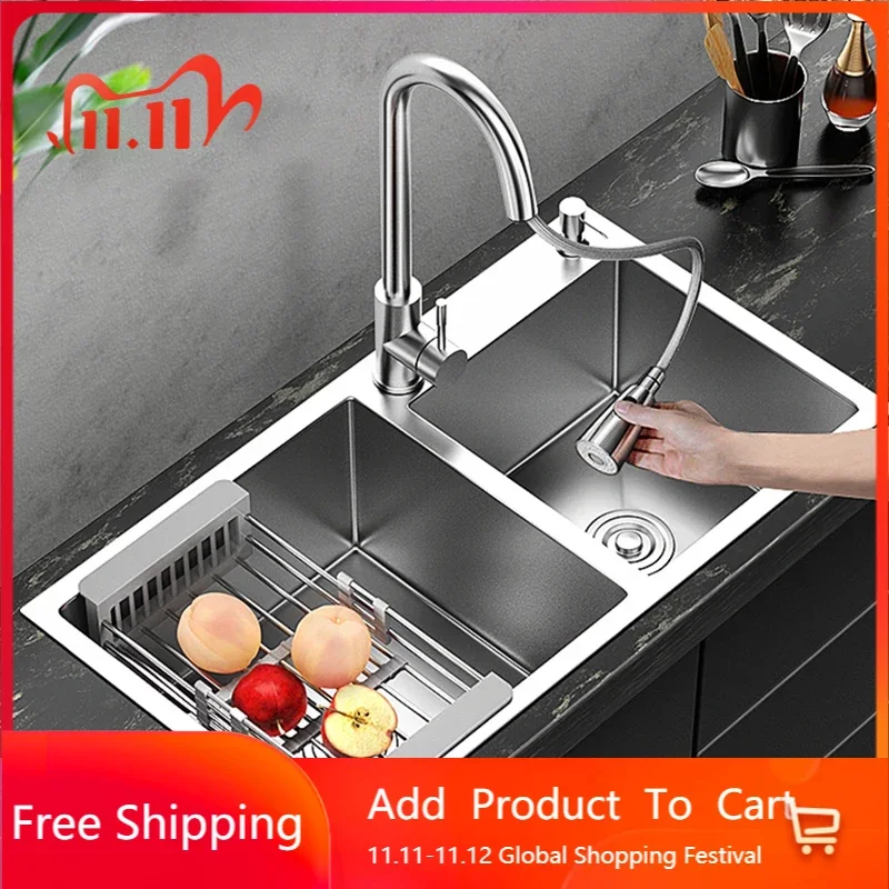 

Soap Dispensor Double Sink Kitchen Drainboard Undermount Shower Head Kitchen Sinks Stainless Steel Keuken Home Accessories
