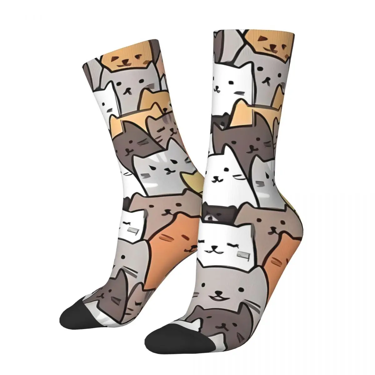 

Носки мужские в стиле хип-хоп, винтажные сумасшедшие в любом месте, унисекс, с рисунком кошки, мяу, уличный стиль, с принтом, подарок для мальчиков