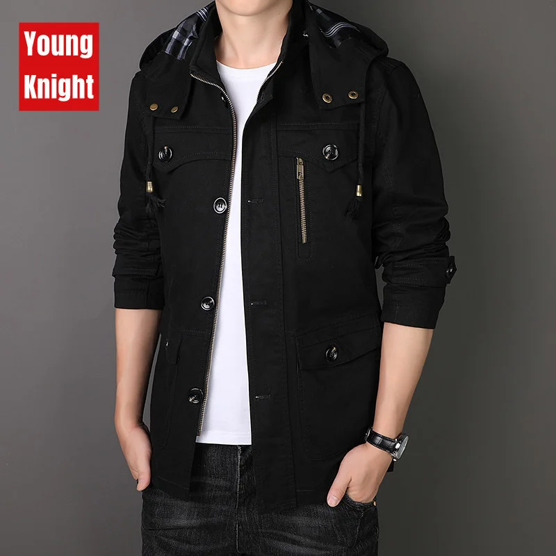 Ветровка мужская средней длины хлопковая износостойкая куртка в стиле милитари