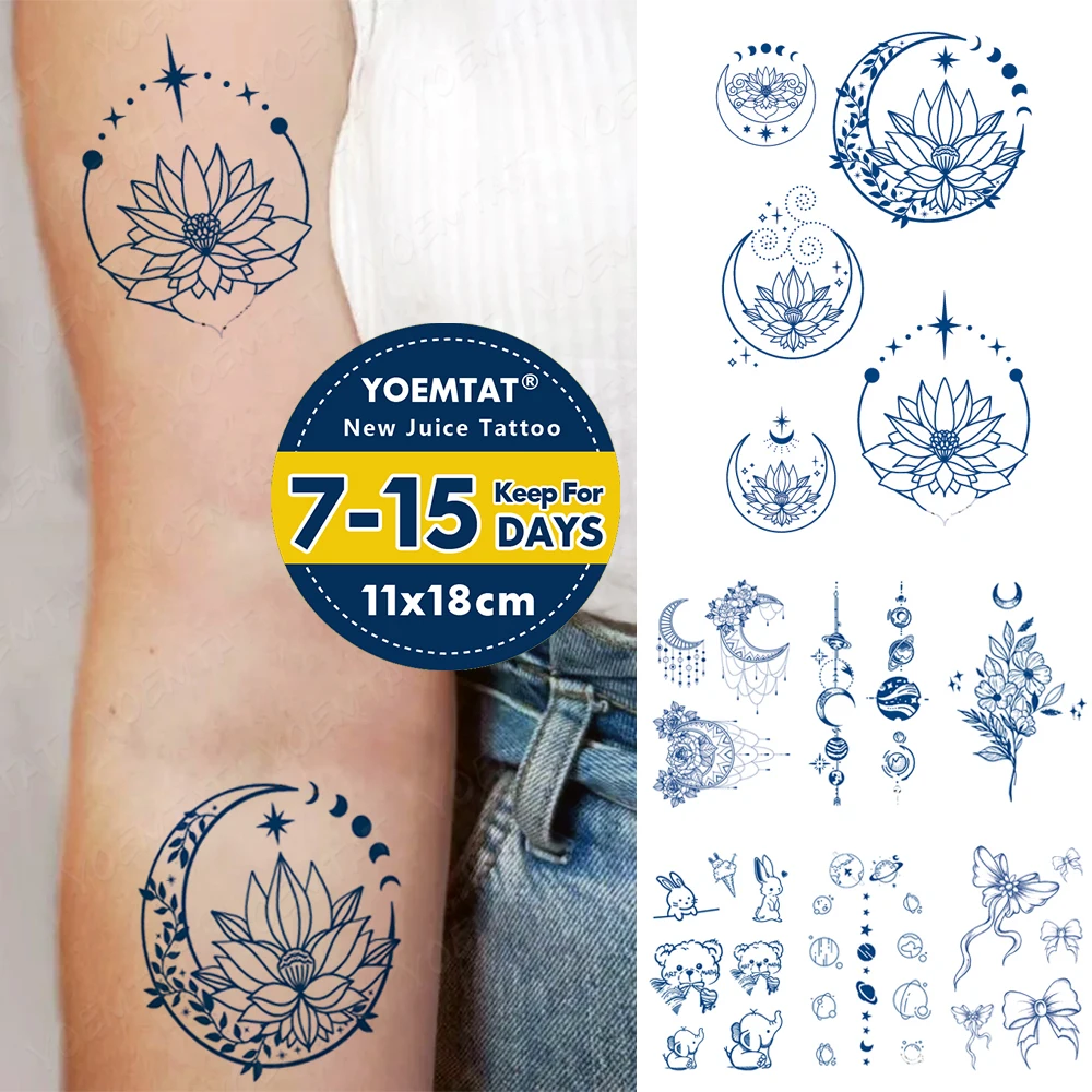 

Semi-Permanent Waterproof Temporary Tattoo Stickers Moon Lotus Yoga Genipin Herbal Juice Lasting Ink Fake Simple Lines Arm Tatoo