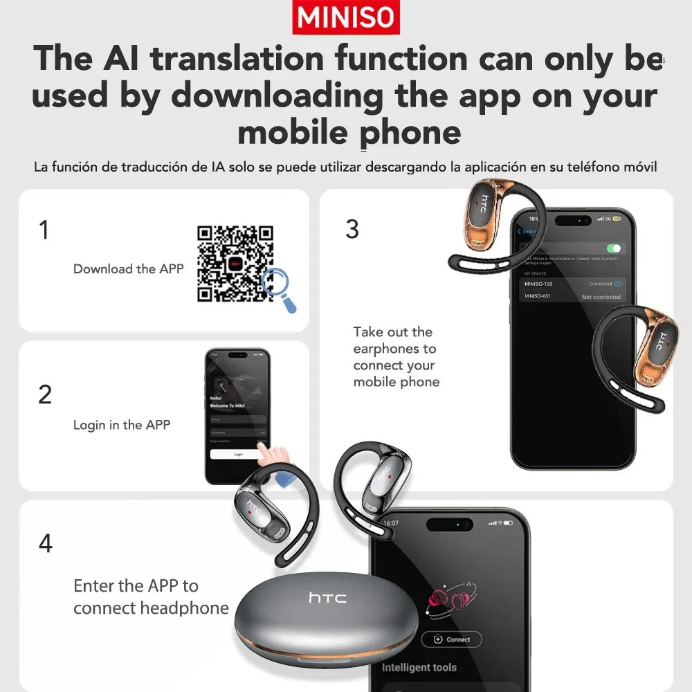 MINISO MS202 Bluetooth V6.0 Наушники OWS Беспроводные наушники Музыка Стере AI Наушники-переводчики Низкая задержка Длительный срок службы (art.: 3920d00e221bc) - 3920d00e221bc