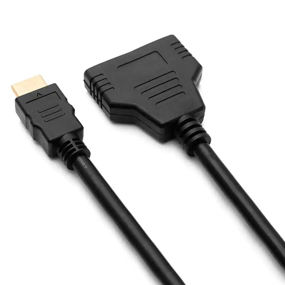 Переходник HDMI разветвитель черный 1 штекер вход на 2 экрана отображаемый Женский