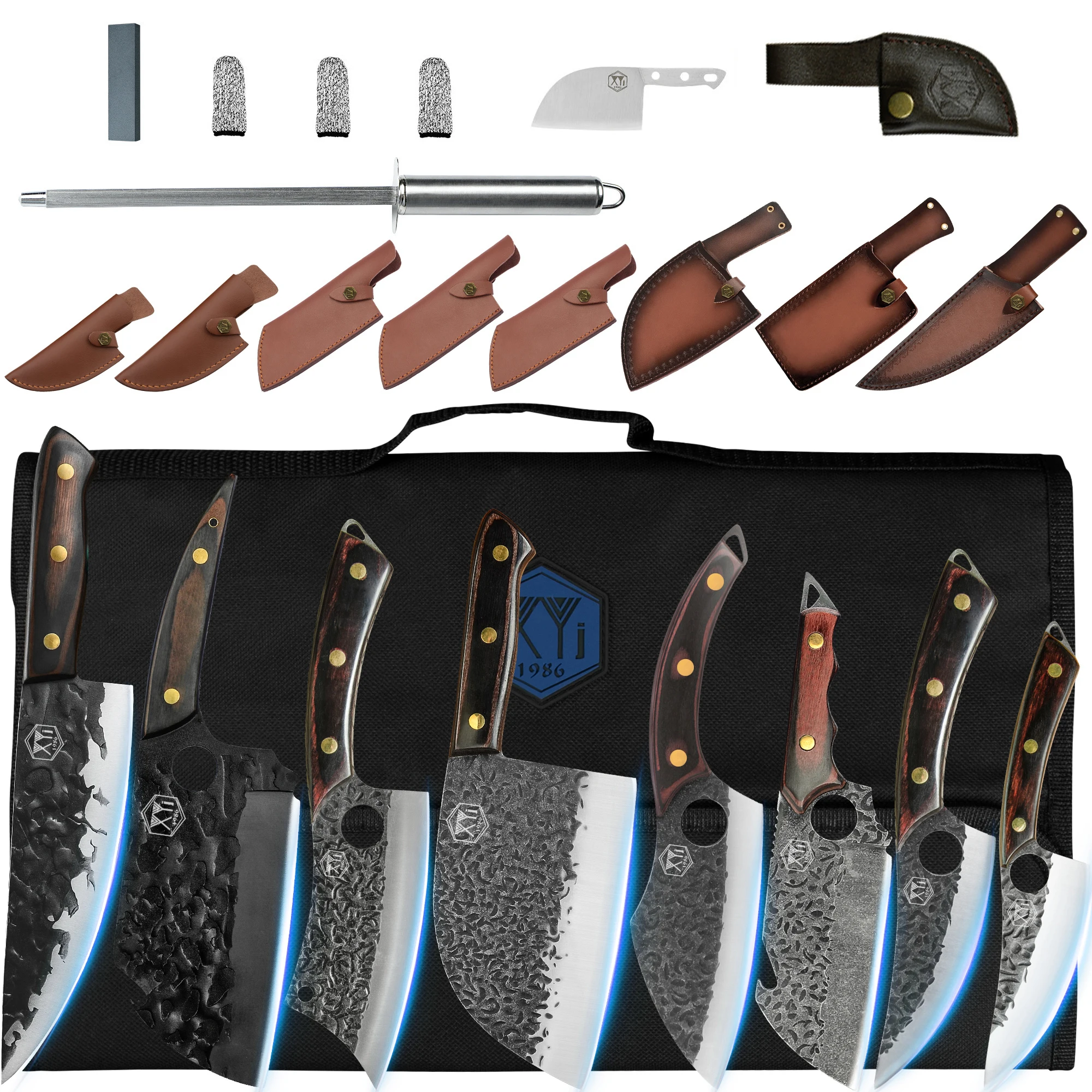 

Набор ножей шеф-повара Zemen Full Tang для кемпинга с сумкой, точилка для мяса, мясница, нож для мясника