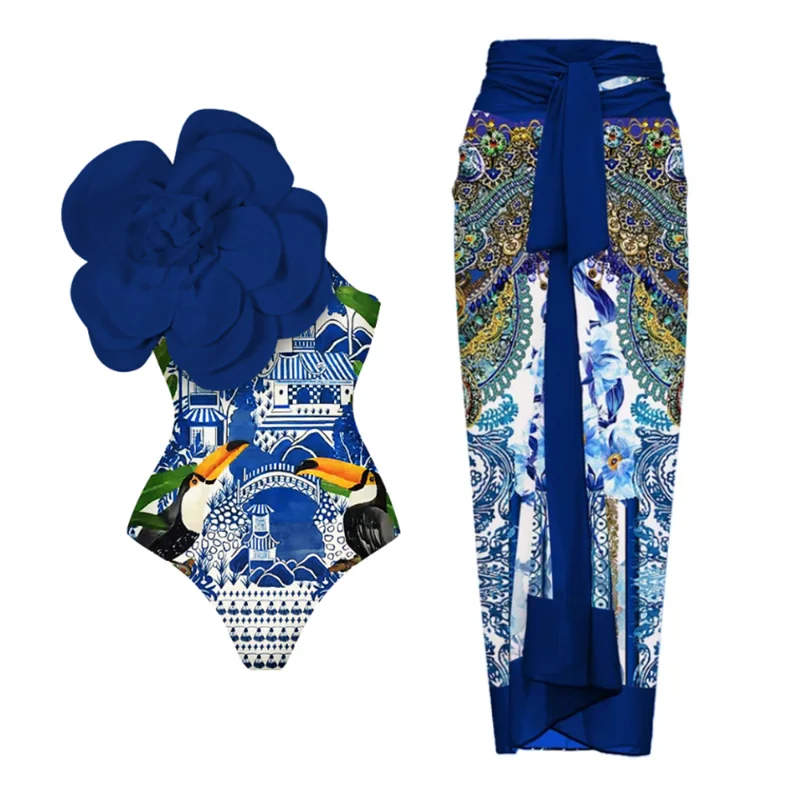 

Women One Piece Swimsuit Swimming With Skirt Swimwear Cover Up Retro Holiday Beach Dress Backless Summer Elegant Surf Wear