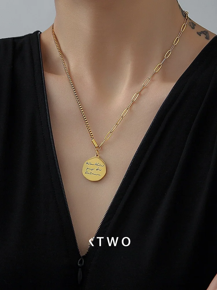 Осенне-зимний свитер ожерелье женский простой дизайн диск K золотой цвет светлый