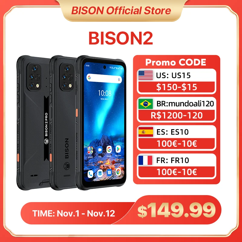 Najtaniej UMIDIGI BISON 2,BISON 2 Pro Wytrzymały Smartfon Z Androidem, Odblokowany Helio P90 6.5 ''FHD + 48 MP Potrójny Aparat 6150 MAh Android 12