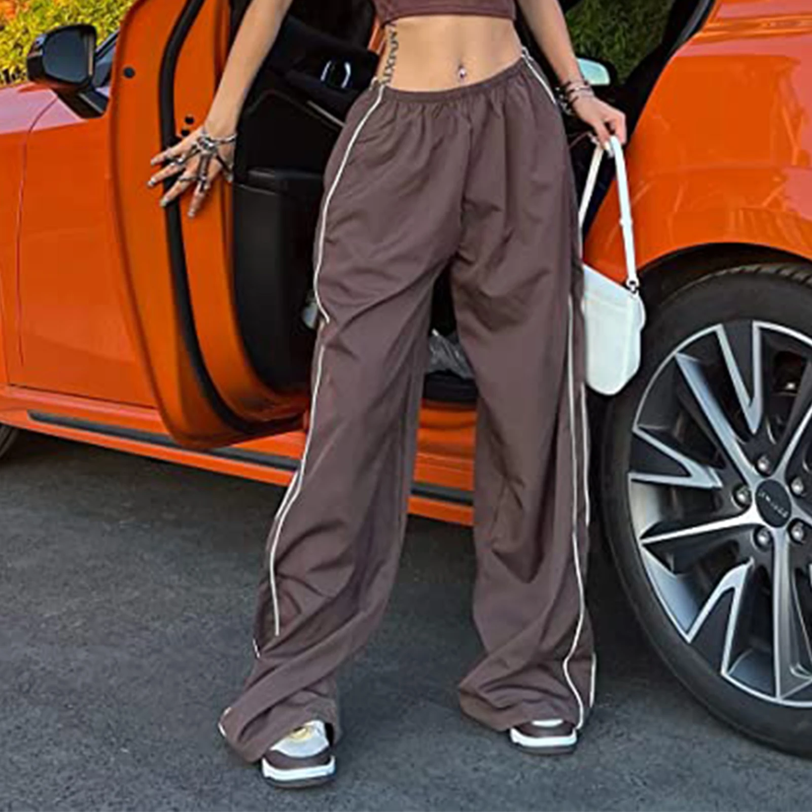 

Женские Мешковатые длинные брюки Y2k, спортивные брюки-карго на шнуровке, повседневные хлопковые брюки с эластичным поясом в стиле ретро, однотонная летняя одежда