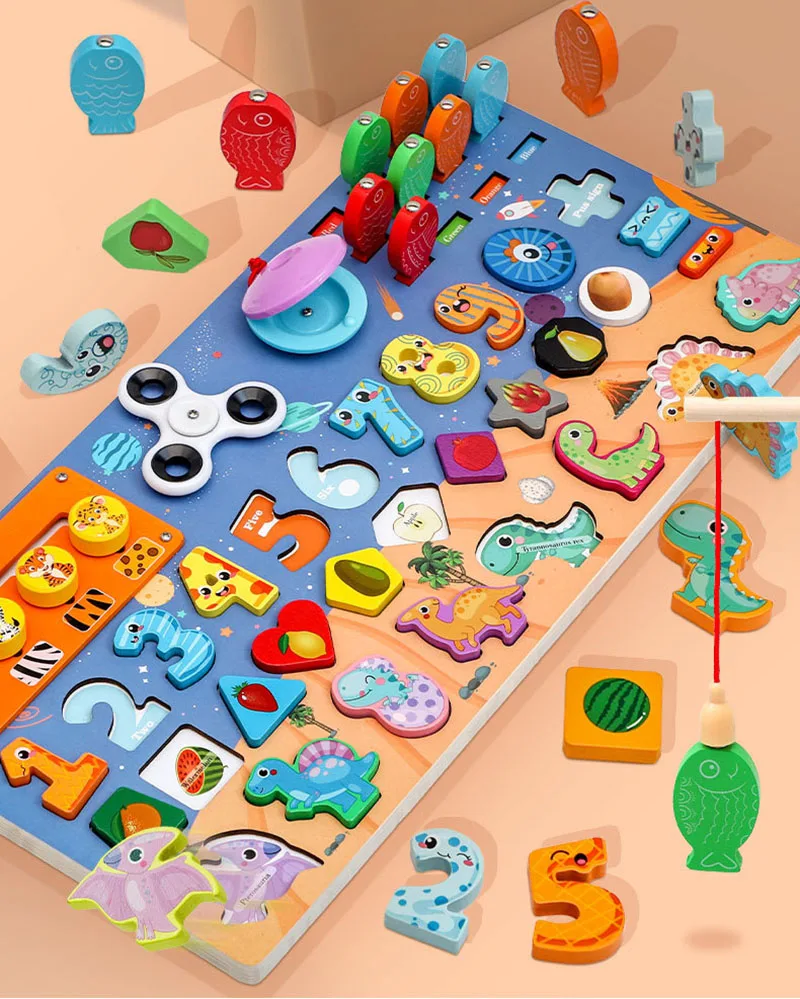 

Kids Montessori Educational Wooden Math Toys Children Busy Board Count Shape Colors Match Fishing Puzzle Learning Toys Gifts