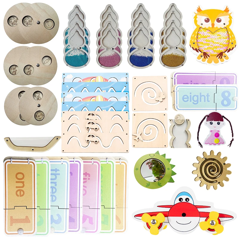 Деревянные аксессуары для занятой доски Монтессори детей от 3 до 6 лет