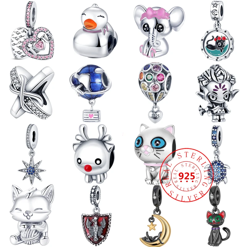 

Sparkling Fine Lucky Cat Sheep Star Hot Air Balloon Pendants New 925 Sterling Silver Beads Fit Pandora Charms Bracelets Jewelry