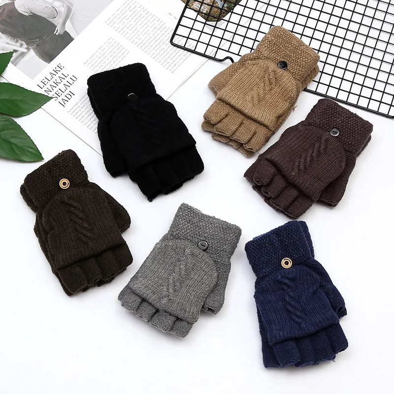 

Unisex Wool Knitted Fingerless Flip Gloves Winter Warm Finger Free Glove Men Women Exposed Finger Mittens Gloves