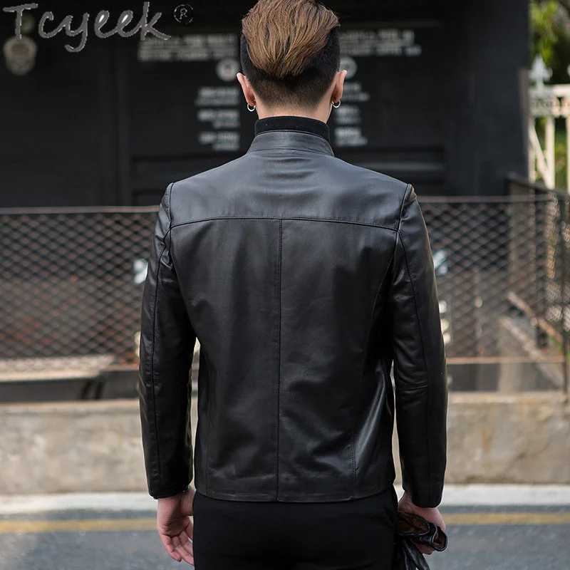 

Fall Spring Genuine Jacket Men Streetwear 100% Real Sheepskin Coat Man Clothes Chic Casual Leather Jackets Stand
