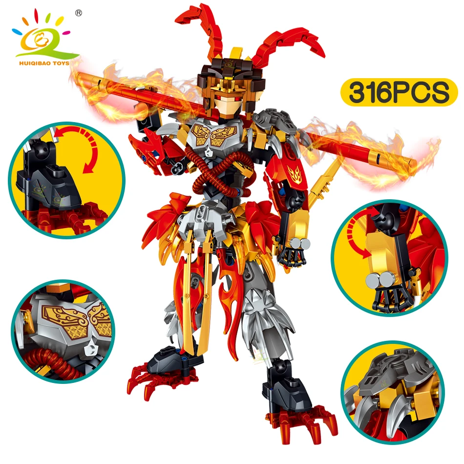 HUIQIBAO Monkey King Monk строительные блоки Sun Wukong Monkie Mecha фигурки город кирпичи набор