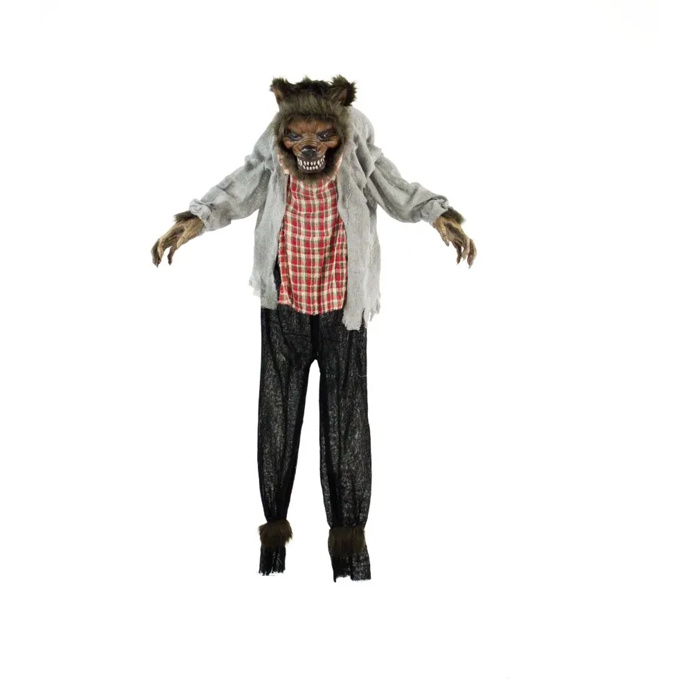 

Life-Size Animatronic Werewolf Indoor/Outdoor Red Flashing Eyes Poseable Battery-Operated Halloween Decoration