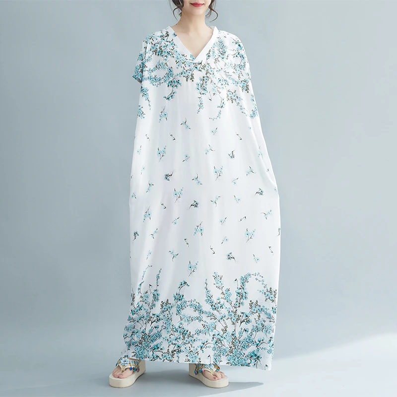 

Женское длинное платье с V-образным вырезом, тонкое мягкое свободное летнее платье в богемном стиле с цветочным принтом, модное повседневное пляжное платье для путешествий, 2023