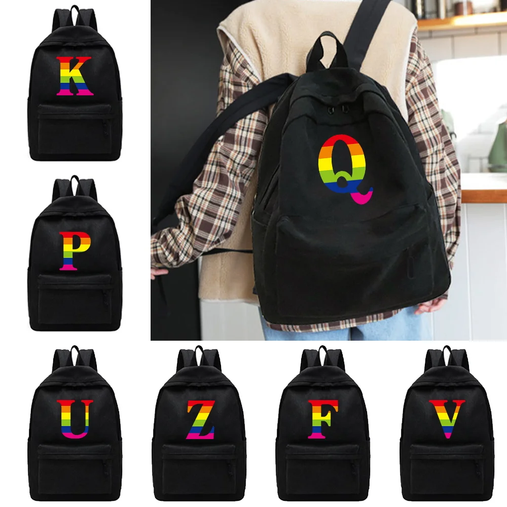 

Women's Backpack Female Multi-pocket Casual Woman Travel Bag High Quality Schoolbag for Teenage Girl Book Knapsack Rainbow Print