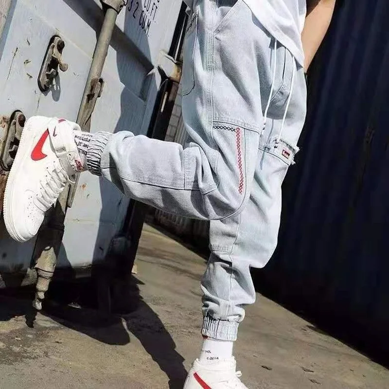 Streetwear Hip Hop Cargo Pants Men's Jeans Elastic Harun Joggers Pants 2022 Autumn and Winter Denim Ankle-Length Denim Pants