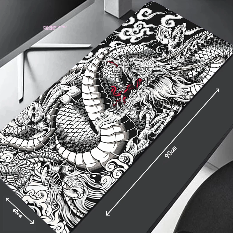 

Large Gaming Mousepads White Dragon Mouse Pad Computer Mousepad Mouse Mat 90x40cm Desk Pads For PC Keyboard Mats Table Rug