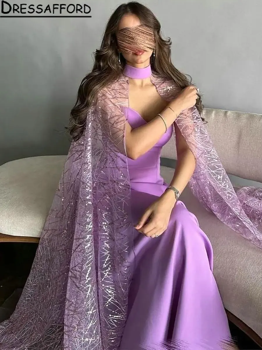 

Сиреневое вечернее платье с пайетками и бисером, вечернее платье с накидкой, милое платье без рукавов для официальной вечеринки в саудовском и арабском стиле