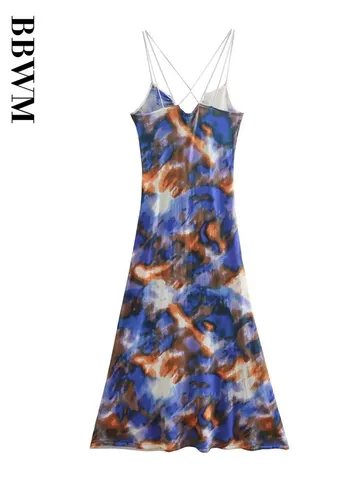 Tie Dye Knitted Dress Women Print Midi Dress Woman Sexy Vintage Backless Party Dresses Women 2023 Summer Beach Chic Female Dress