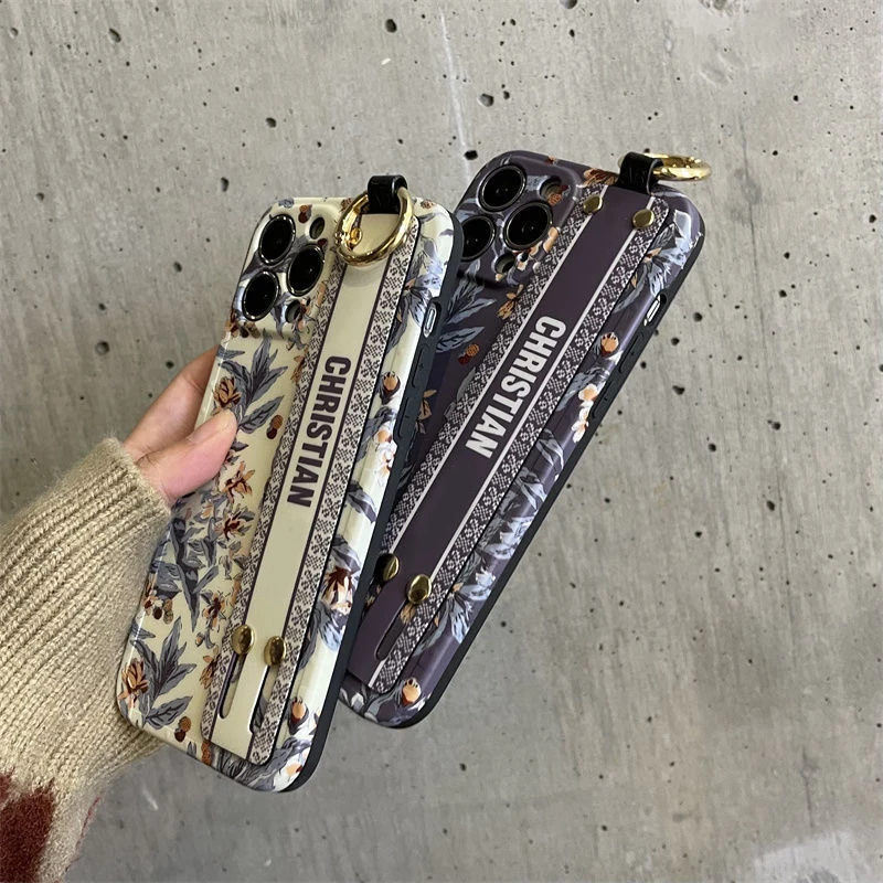 

Fashion Autumn Leaves Wrist Strap Phone Case For iphone 13 12 11 Pro Max X XR XS Max Back Cover Cute IMD Silicone Soft Cases