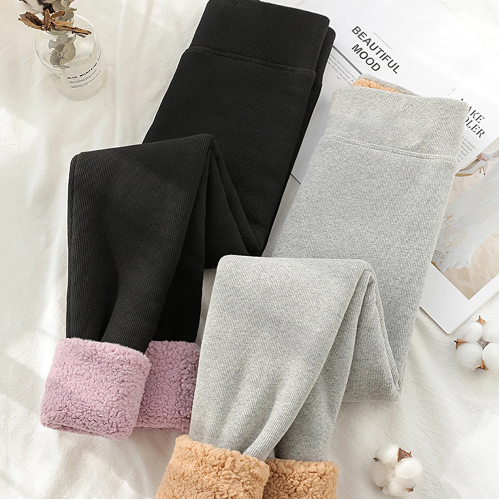 Winter Women's Leggings Thicken Plush Lined Leggings High Elastic Slimming Tights High-Waist Outer Wear Thermal High Waist Cotto