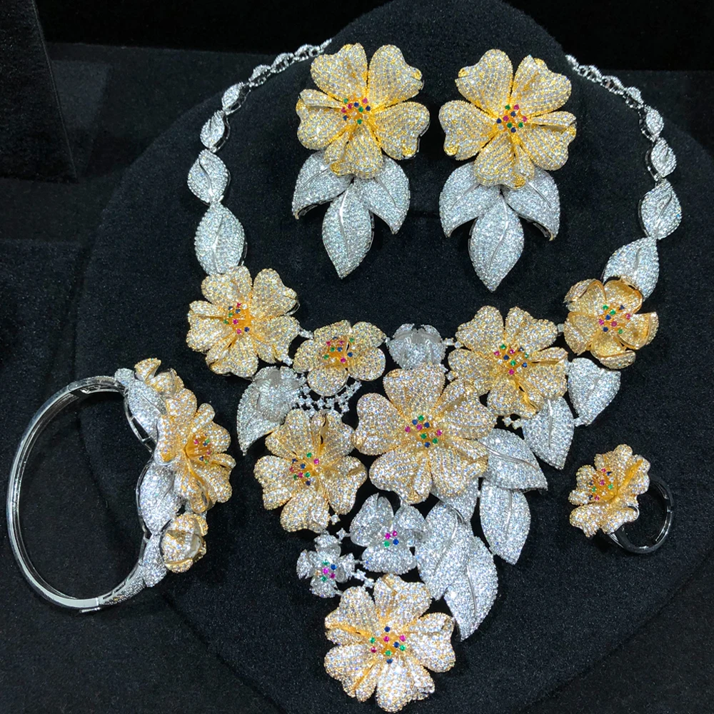 Роскошный цветочный лист GODKI 4 предмета Женский бриллиантовый Фианит индийские