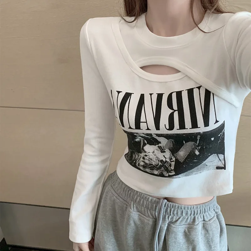 

Женский топ с длинным рукавом, круглым вырезом и имитацией двух предметов