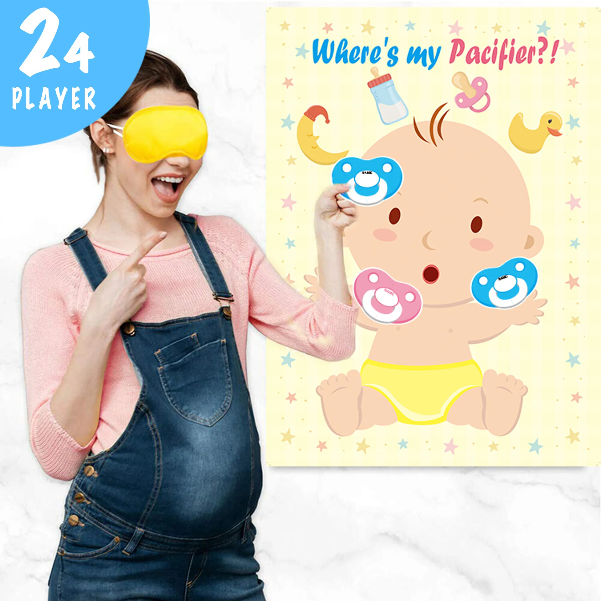 

Gender Revealing Baby's Secrets: Team Game Card Baby Shower Birthday Party Pacifier