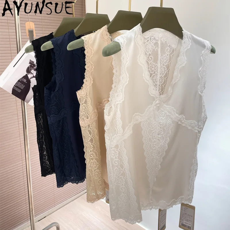 Топ на бретелях из натурального шелка шелковицы женские кружевные сексуальные