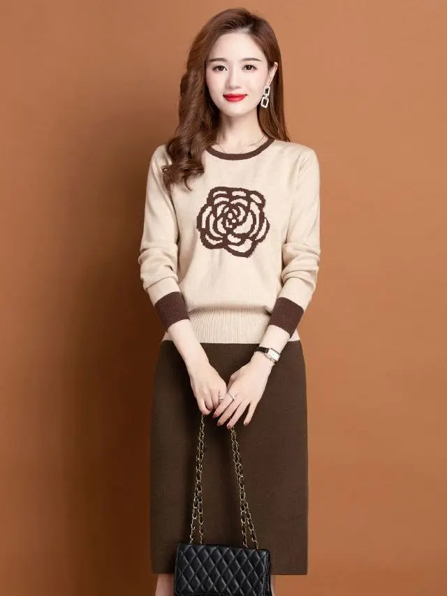 Элегантный вязаный костюм винтажный комплект из 2 предметов женская одежда