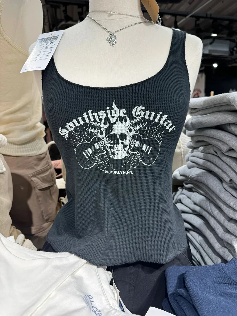 Кроп-Топ женский с вафельным принтом без рукавов U-образным вырезом