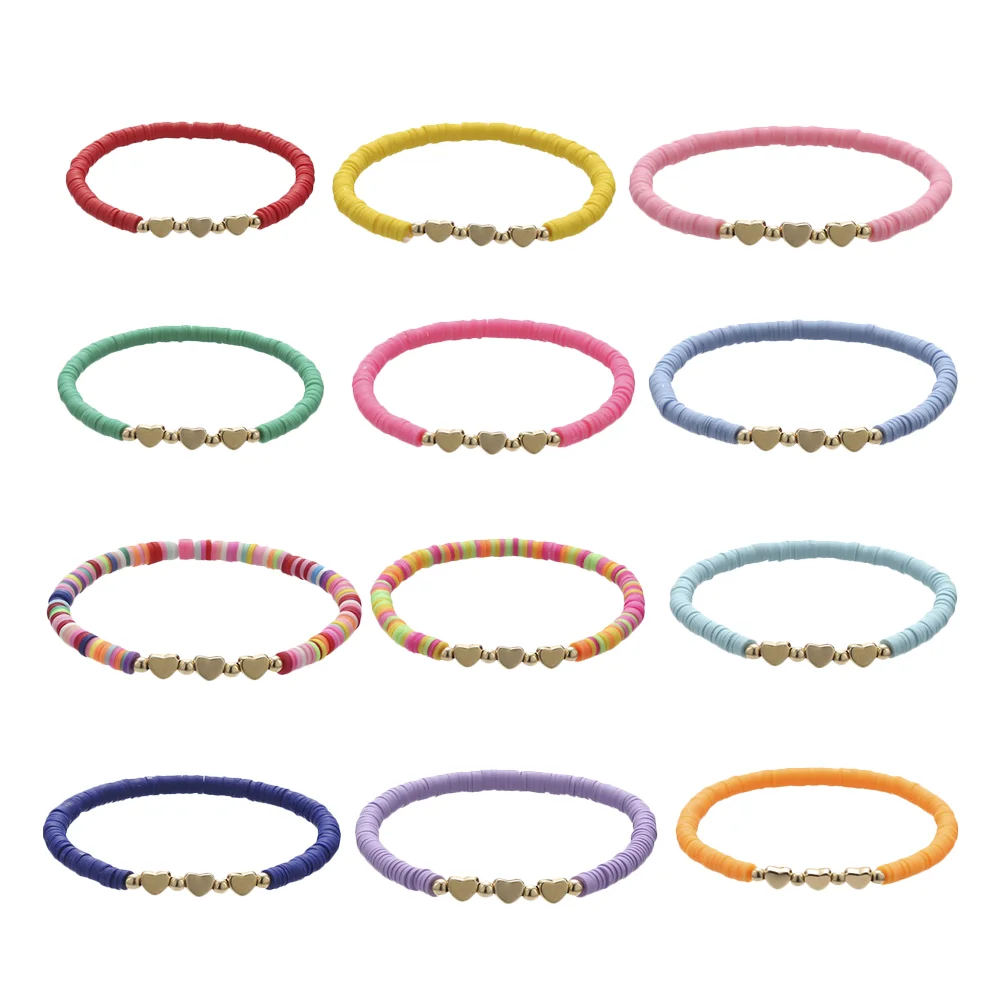 

12 Pcs Clay Bracelet Bohemia Women Bead Bracelets Beach Anklet Boho Wrist Jewelry Polymer Chain