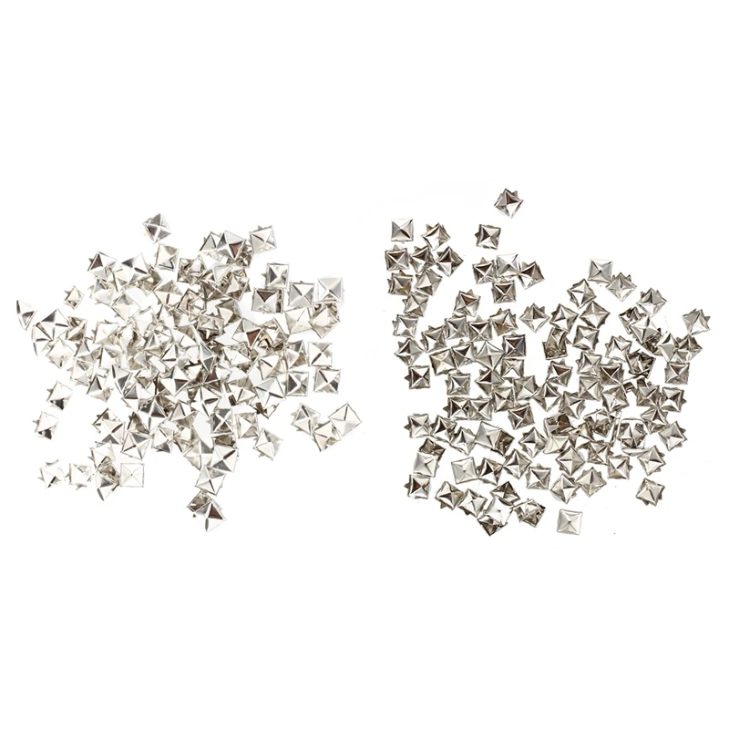

200 X Silver Rivets Studs Square For Bags/Shoes/Gloves, 9Mm & 6Mm