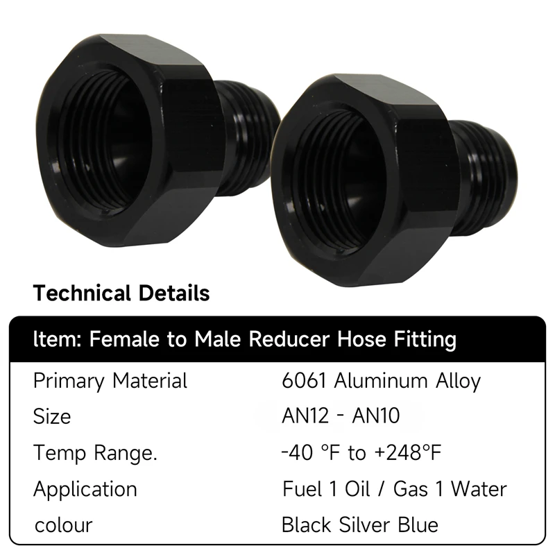 

2PCS 12AN AN12 FEMALE to AN10 10AN MALE REDUCER EXPANDER HOSE FITTING ADAPTOR Black