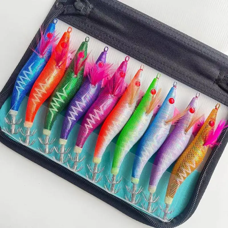 

10 шт. рыболовный крючок для кальмара, искусственная приманка для ловли древесины, креветки, светящаяся приманка для джиггинга, осьминог, светящиеся древесные креветки 12 г/10 см, крючки для кальмара, 10 цветов