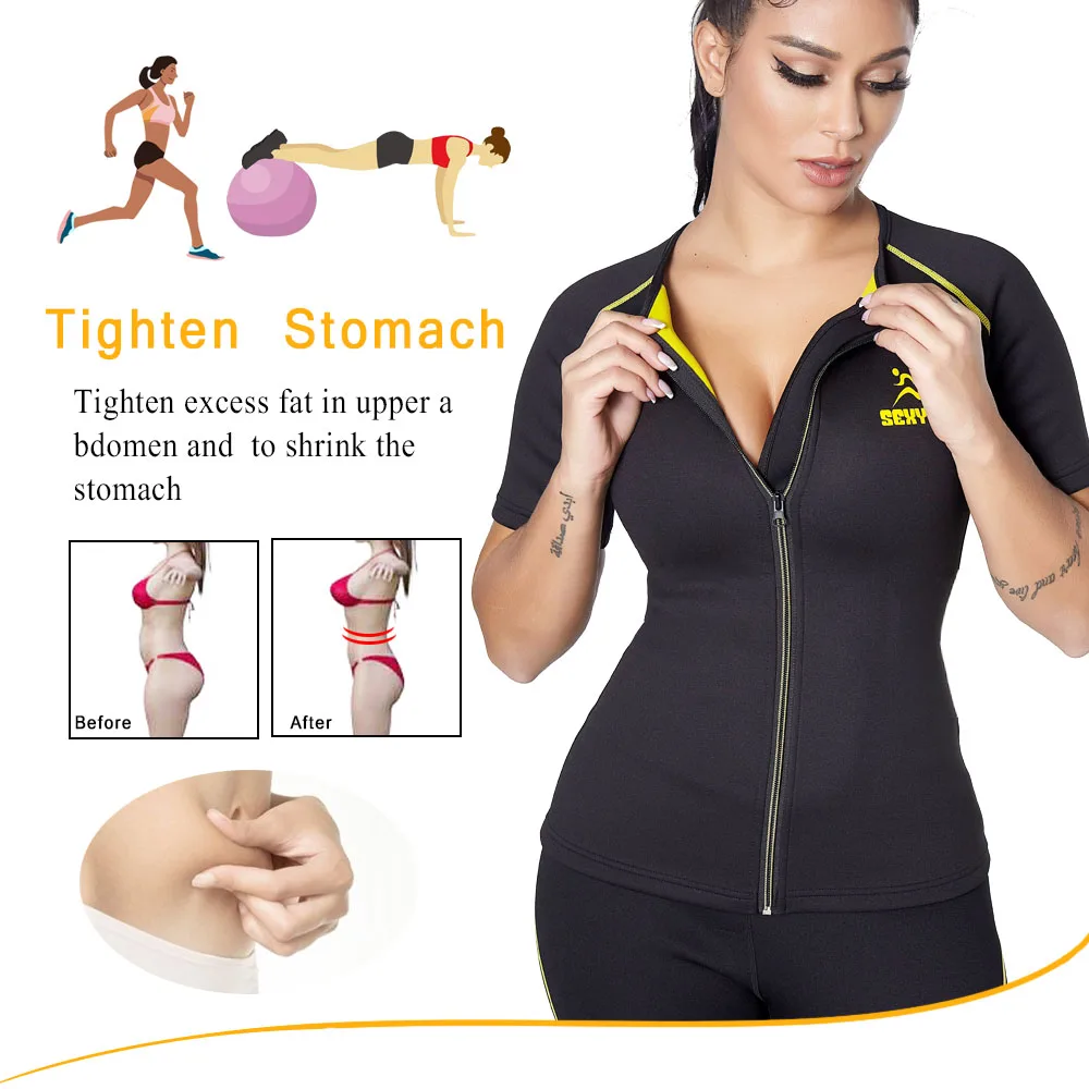 SEXYWG Women Neoprene Sauna Shirt Fat Burning Waist Trainer Slimming Shirt for Weight Loss Body Shaper Sweat Shirt