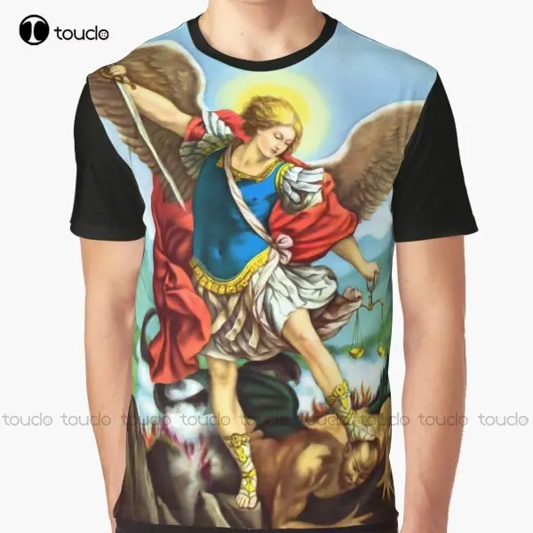 

St Michael The Archangel Angel Catholic Saint Graphic T-Shirt Custom Aldult Teen Unisex Digital Printing Tee Shirts Custom Gift