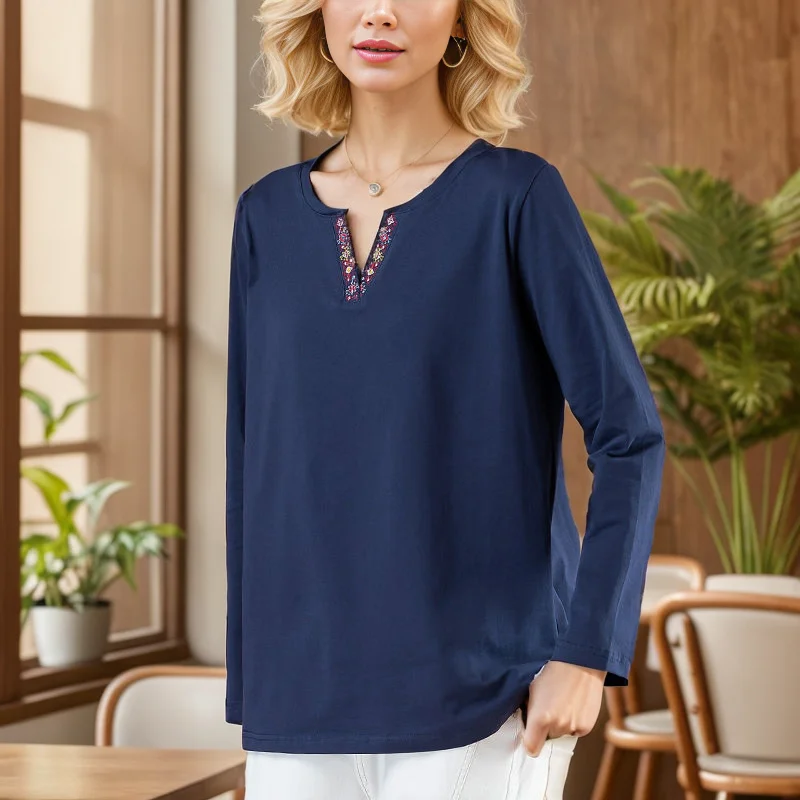 Новинка Весна 2023 модная футболка женская с длинным рукавом и V-образным вырезом в