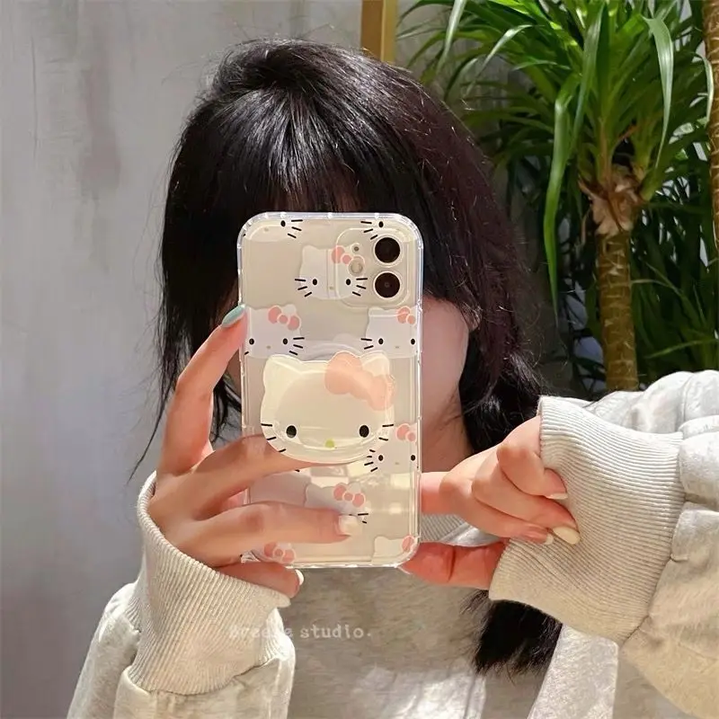 

iPhone 13Promax Phone Case Hello Kitty Cute Cartoon Bracket Phone Case for iPhone 7/8Plus/Xs/X/Xr11/12 Series Mobile Phone