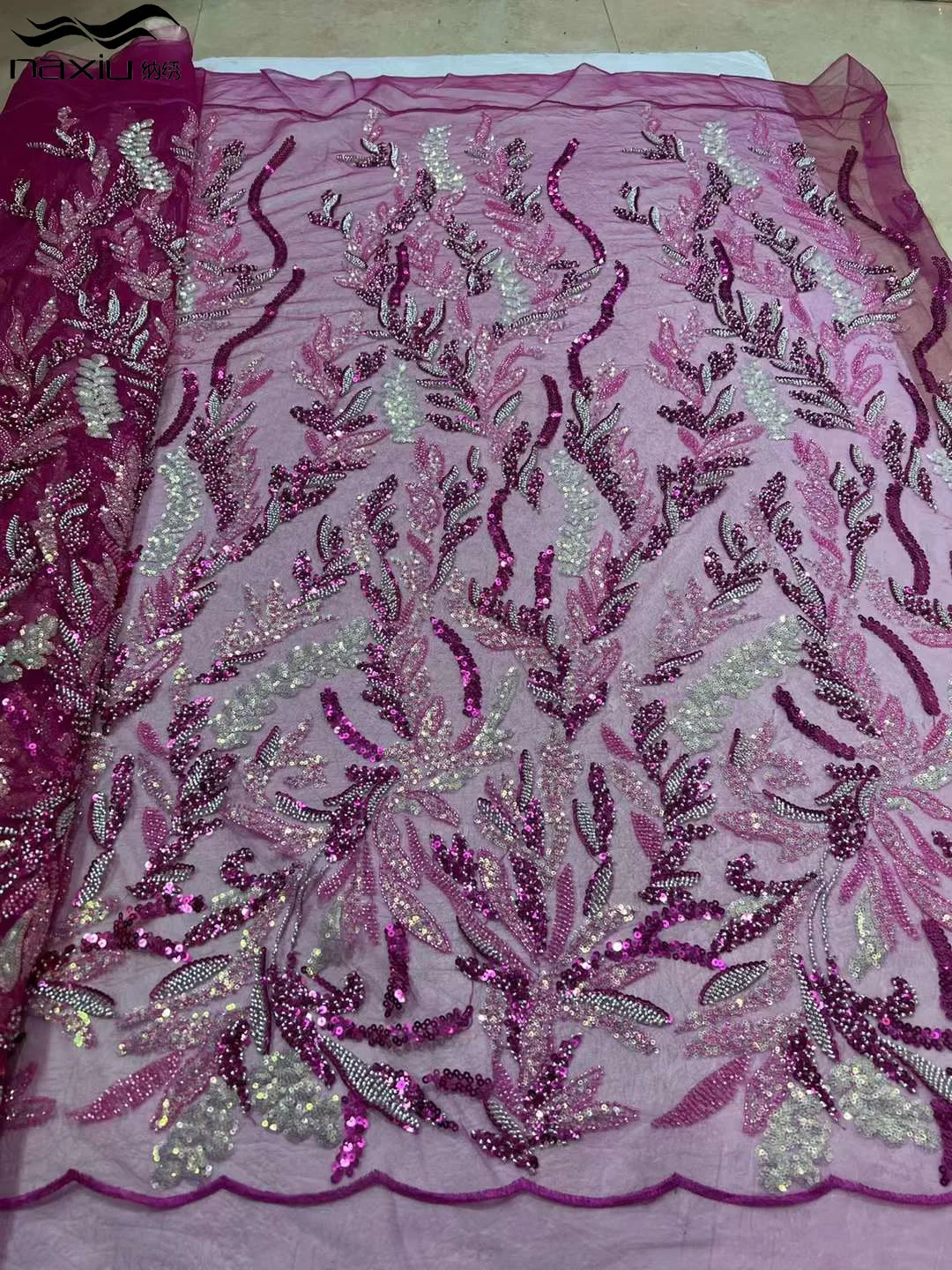 Madison-Luxury Beaded Tube Embroidery Lace Fabric, свадебное платье, высококачественный сетчатый материал, французский швейцарский тюль с блестками, Африка